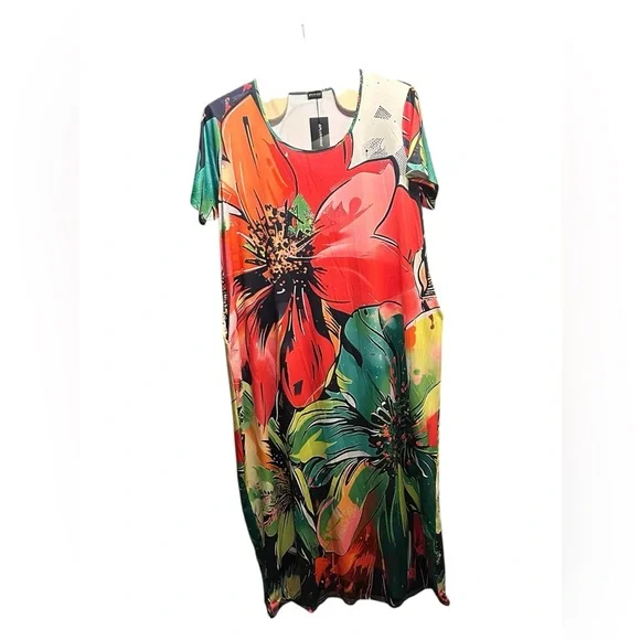 Xpluswear Plus Size Multicolor Tropical Maxi Dress Short Sleeve Resortwear - Picture 1 of 4